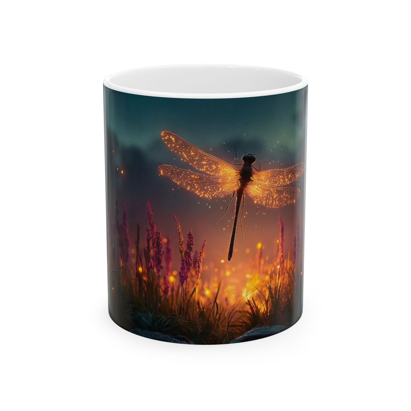 Glowing Dragonfly Ceramic Mug – Twilight Meadow Dreamscape