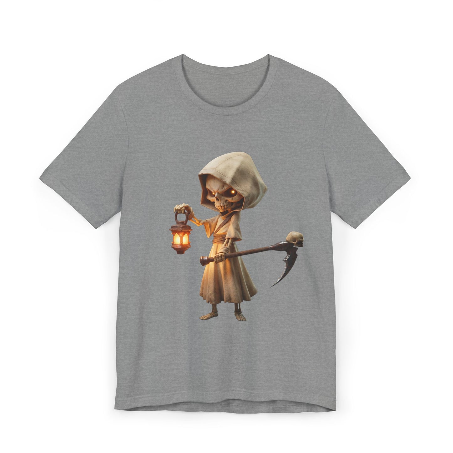 Lantern-Bearing Reaper Jersey T-Shirt – Candlelit Skeleton Sentinel