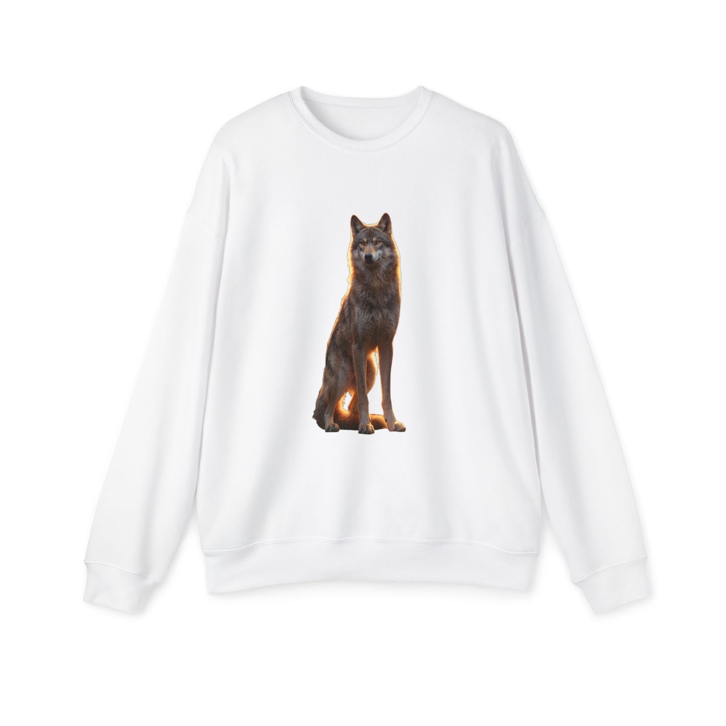 Sentinel Wolf Unisex Drop Shoulder Sweatshirt – Amber Light Guardian Portrait