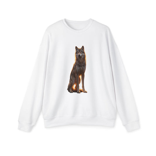Sentinel Wolf Unisex Drop Shoulder Sweatshirt – Amber Light Guardian Portrait