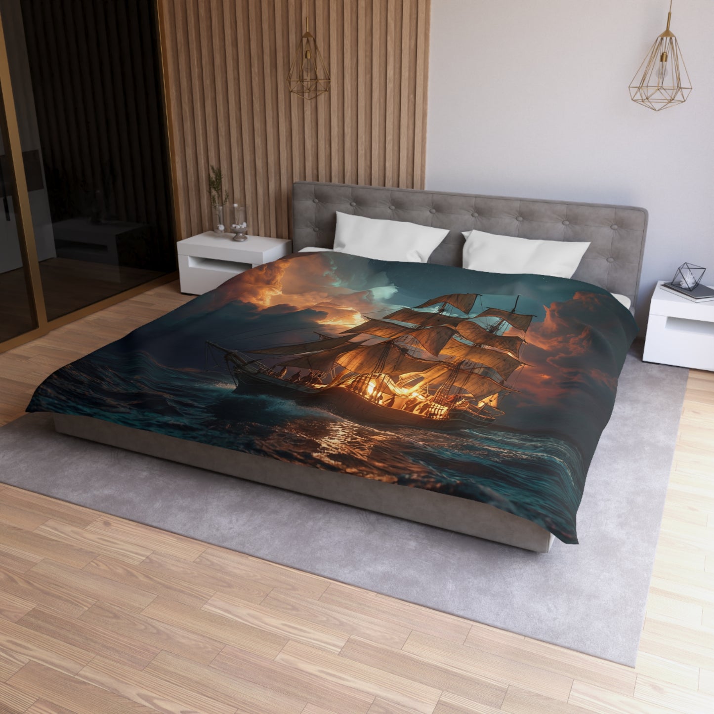 Golden Galleon Microfiber Duvet Cover – Storm-Beaten Night Voyage