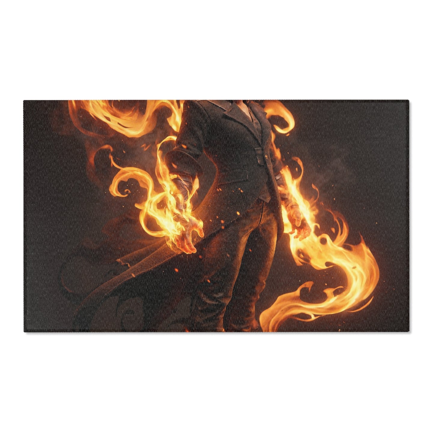 Flamebound Sentinel Area Rug – Ember-Wreathed Warrior Dreamscape