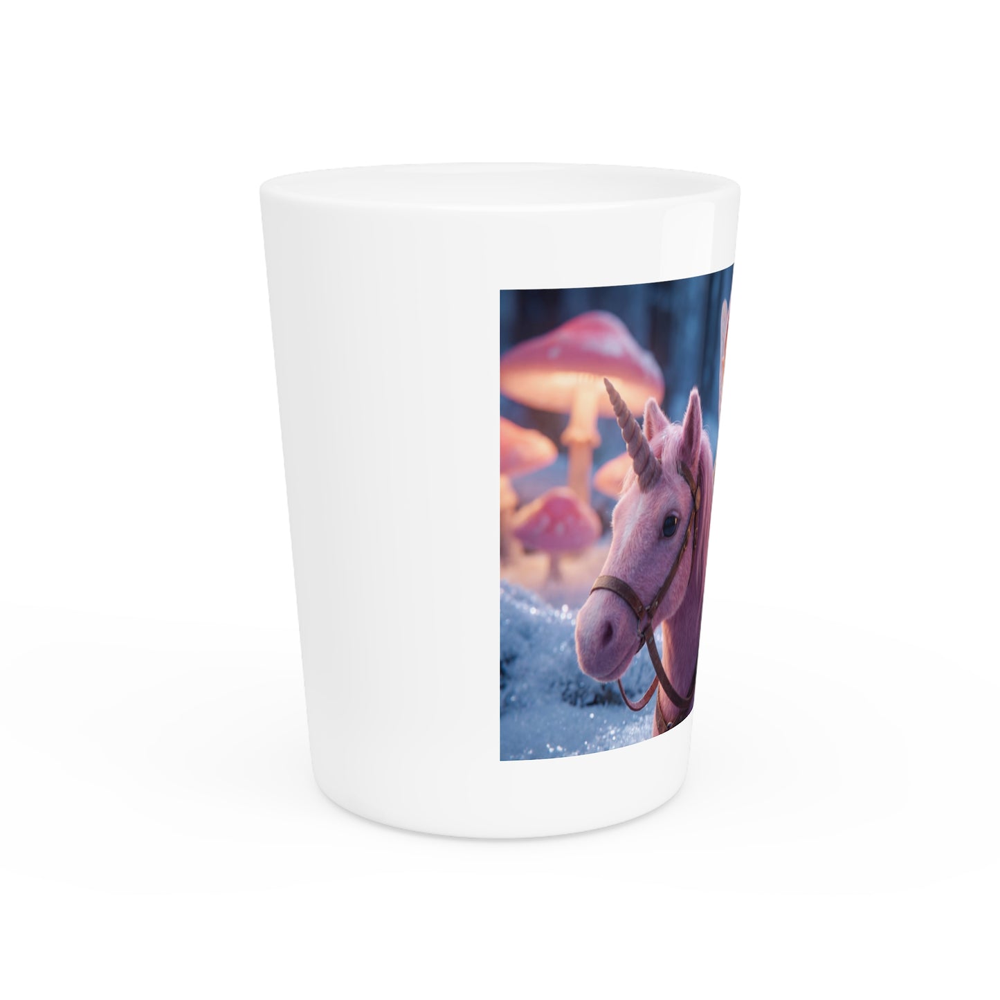 Pink Unicorn Forest Shot Glass – Tiny Knight on a Snowy Ride