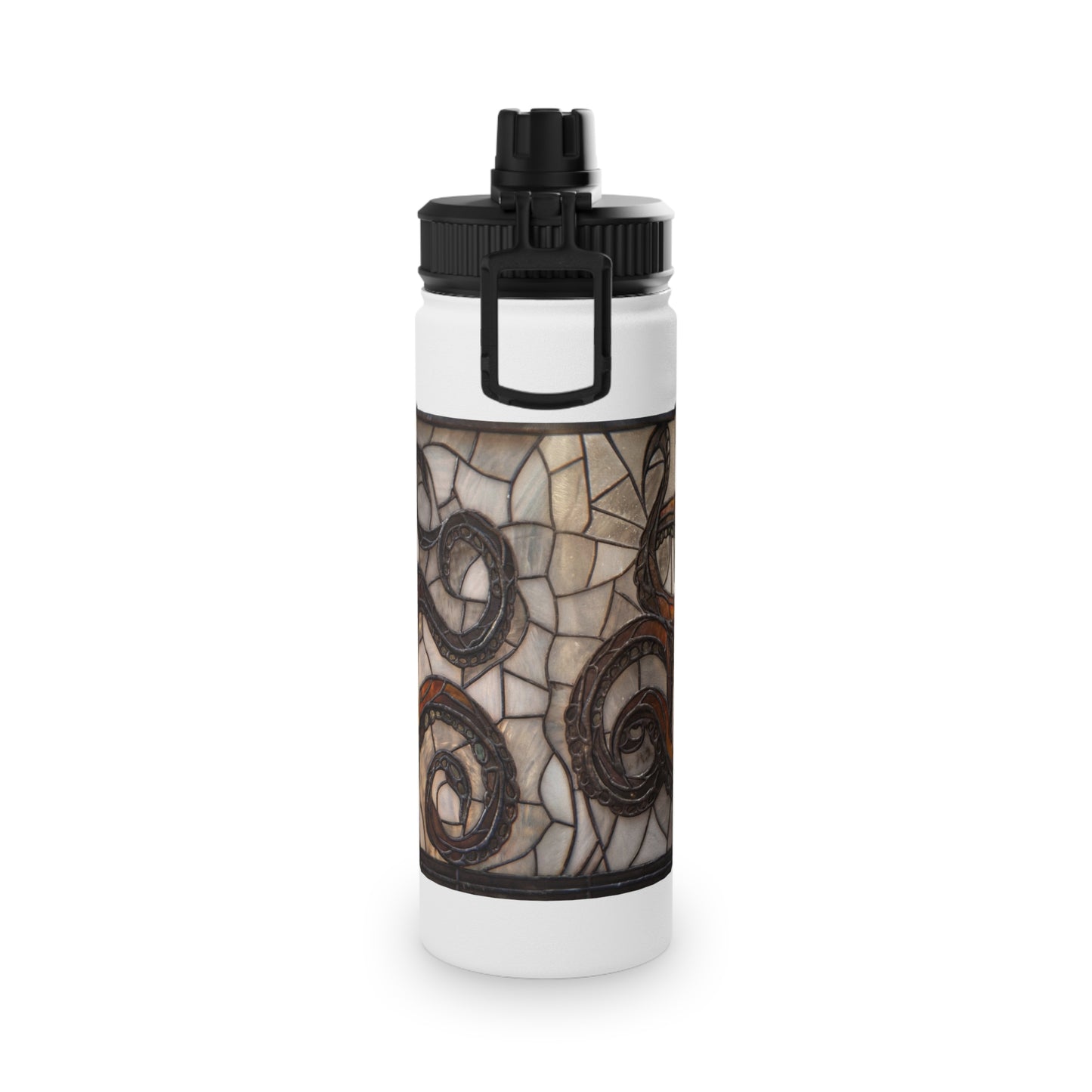 Stained Glass Octopus Water Bottle – Amber Tide Guardian with Iron Frame
