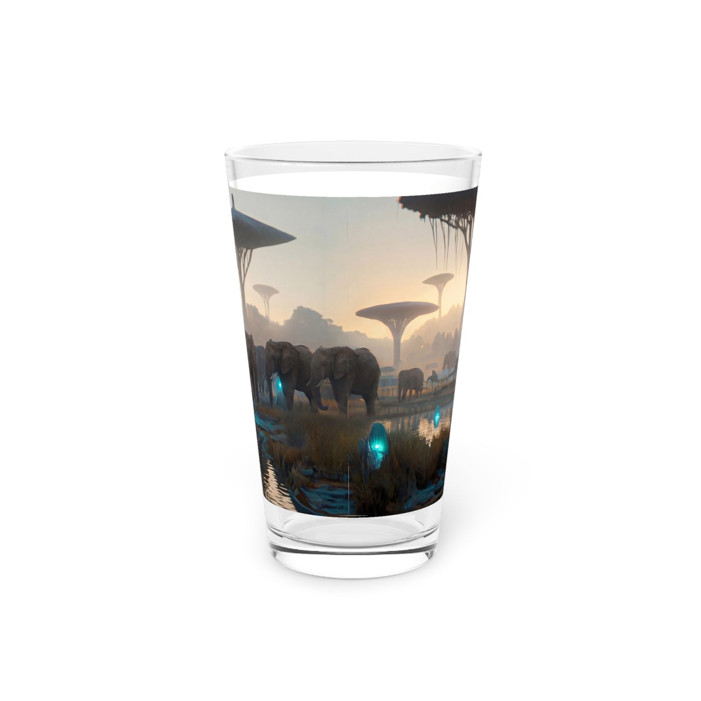 Elephants in the Dawn City Pint Glass – Azure Glow Savanna