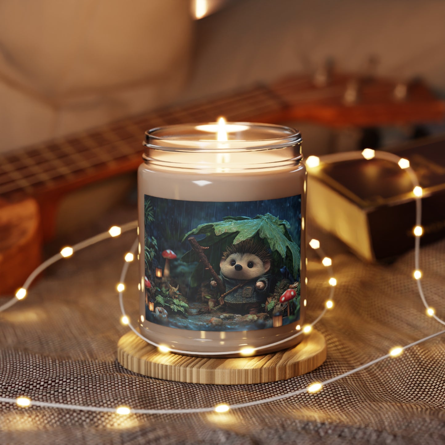 Rain-Slicked Forest Hedgehog Scented Soy Candles with White Lid, 9oz – Tiny Explorer’s Twilight Refuge