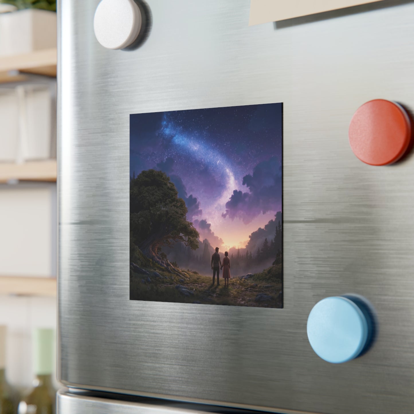 Starlit Pact Square Magnet – Twilight Under the Milky Way