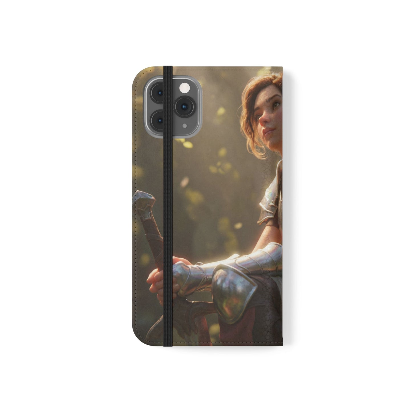 Elven Knight with Dragon Flip Cases – Iridescent Armor & Tiny Guardian Portrait