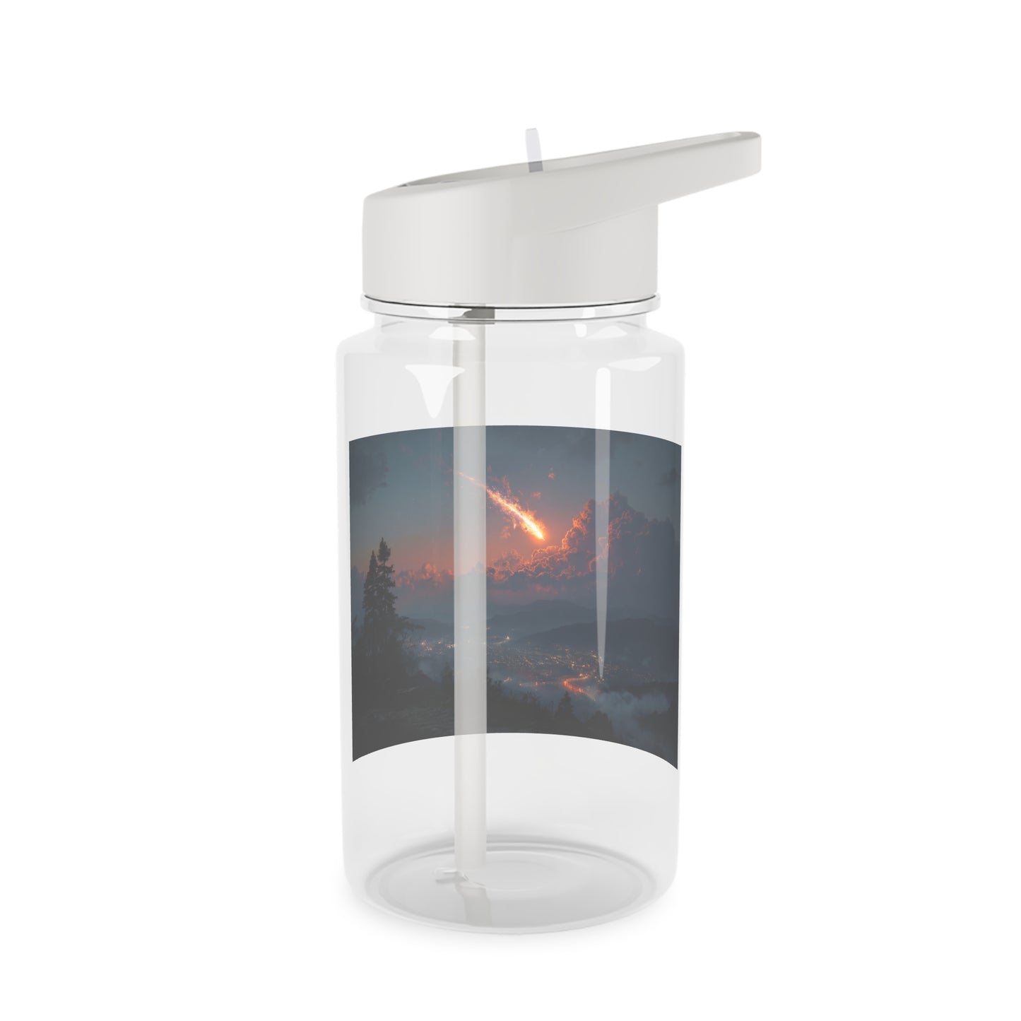 Meteor Over Mountain City Tritan Water Bottle – Fiery Trail Across Twilight Valley