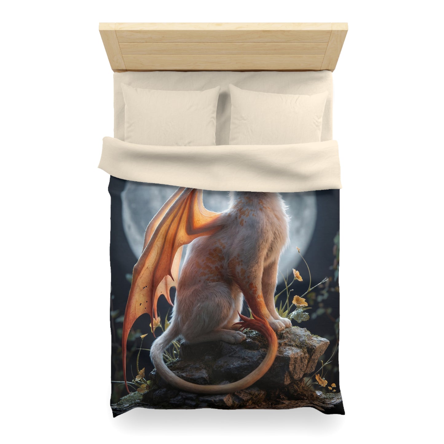 Lunar Dragon Cat Microfiber Duvet Cover – Moonlit Whispers on Your Bed