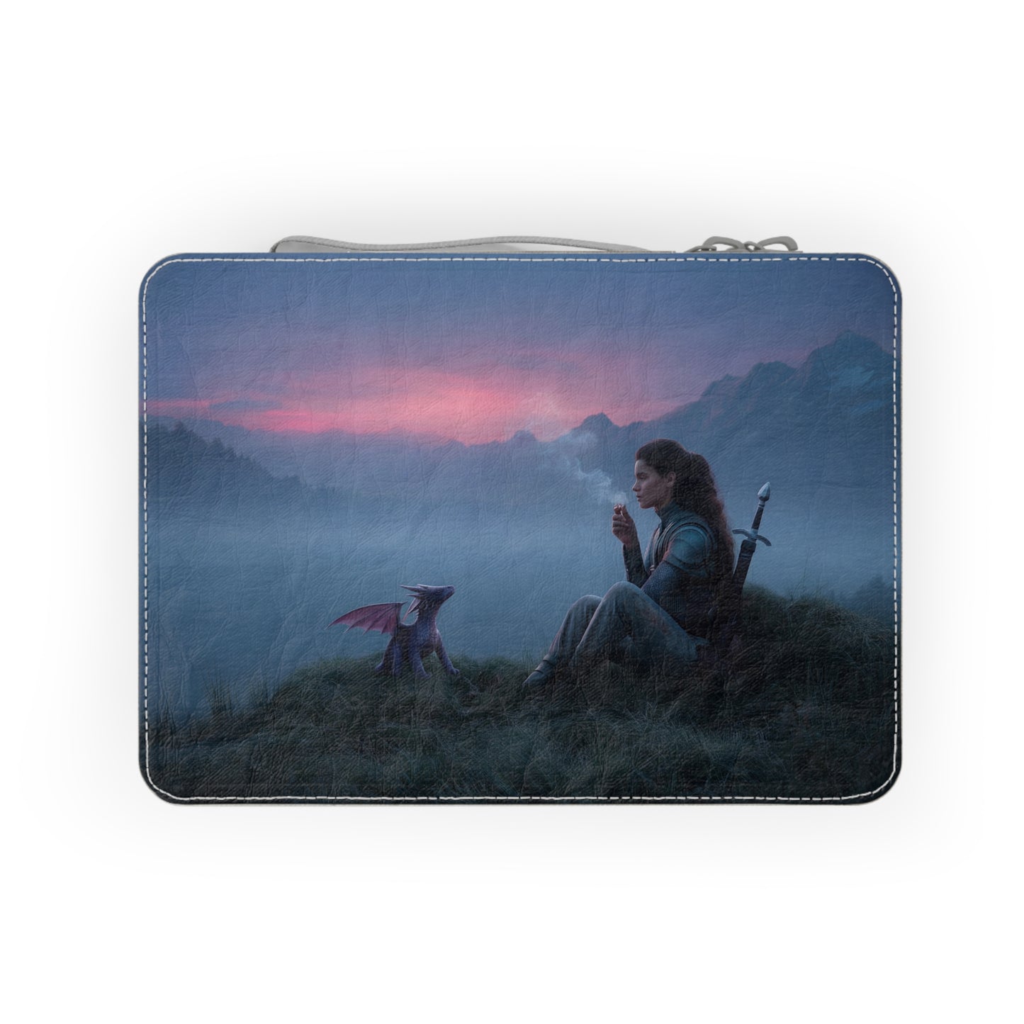 Misty Mountain Dragon Companion Paper Lunch Bag – Twilight Sentinel and Smoky Sky Scene
