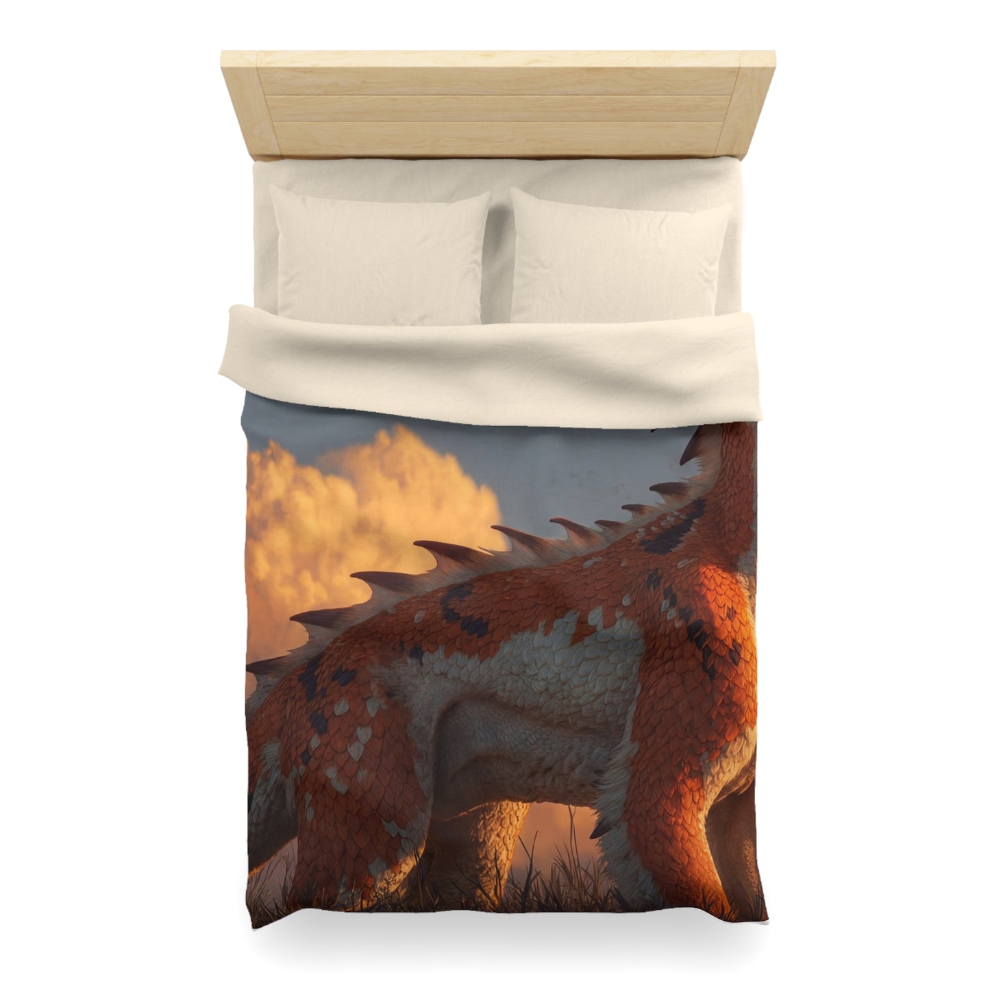 Sunset Sentinel Dragon Microfiber Duvet Cover – Warm Amber Glow in Wild Grass
