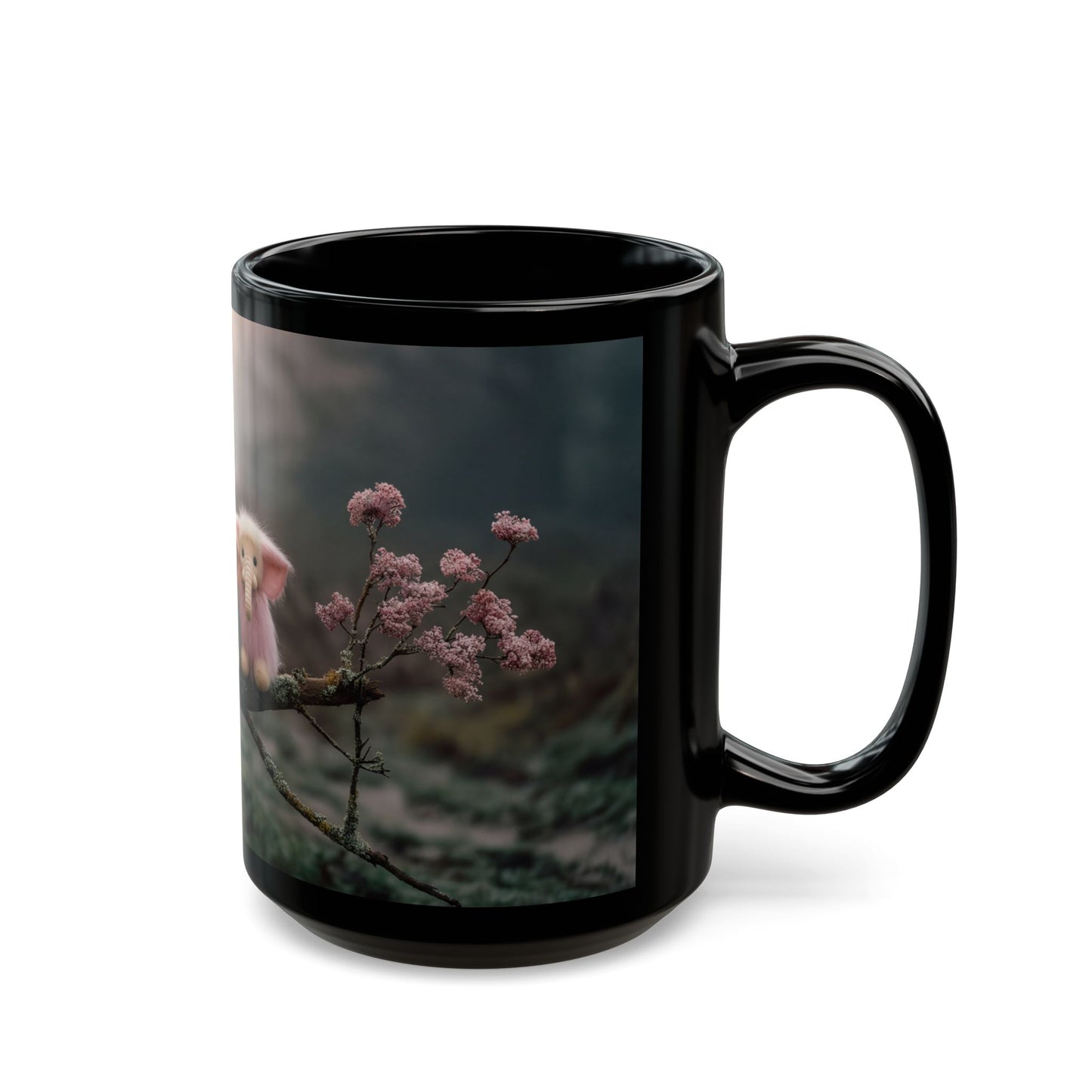 Three Pink and Mint Elephants Black Mug – Twilight Forest Friends