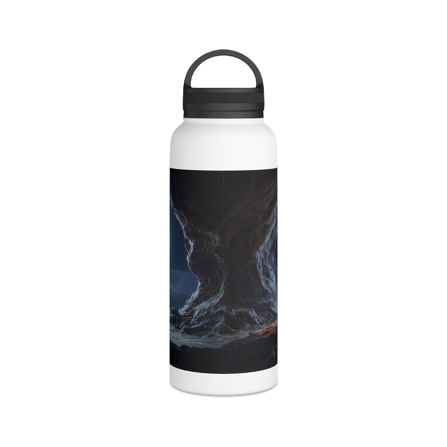 Moonlit Meditation Monk Stainless Steel Water Bottle, Handle Lid – Silent Stillness Under Celestial Glow