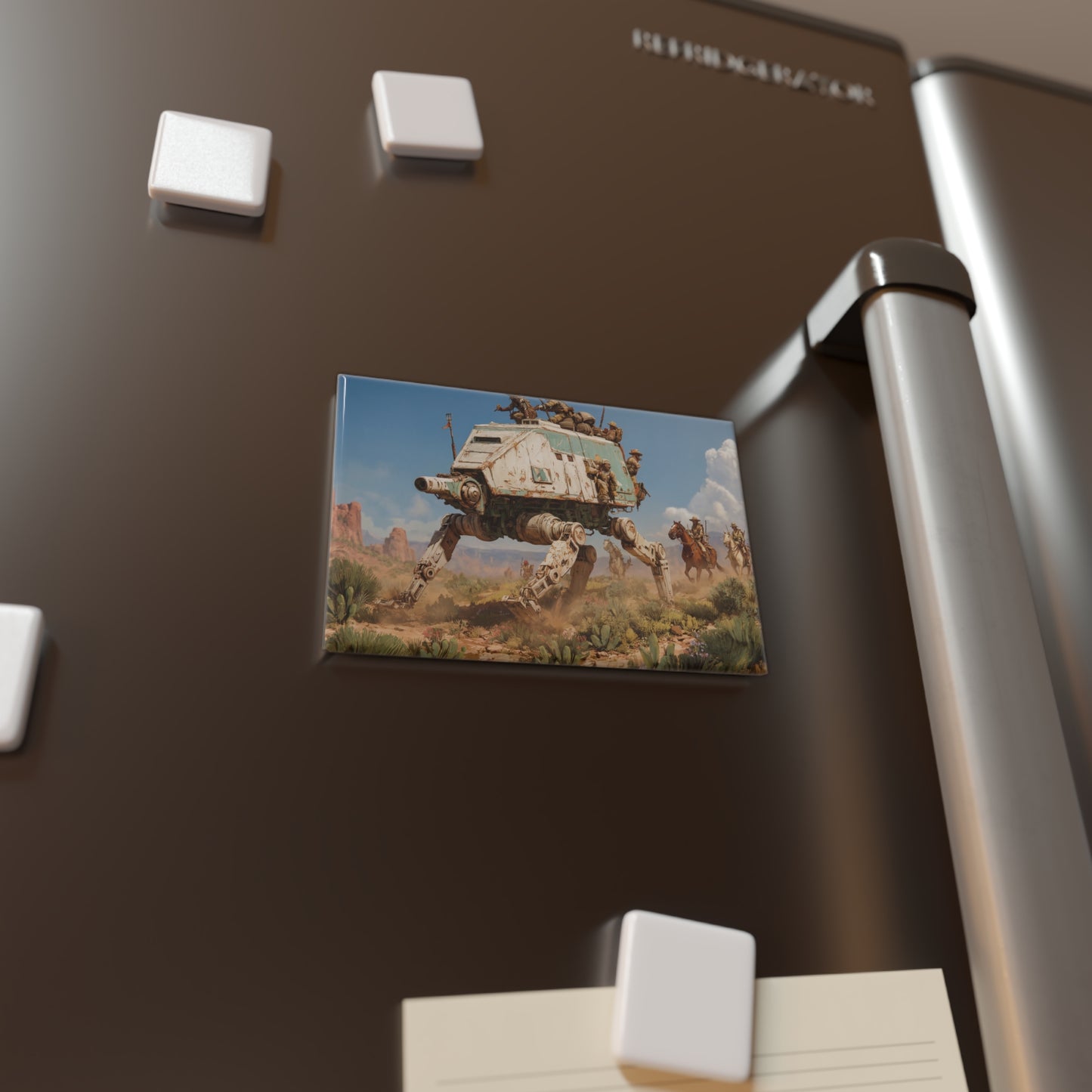 Desert War Machine Button Magnet, Rectangle (1 & 10 pcs) – Rust-Streaked AT-AT in Canyon Dust