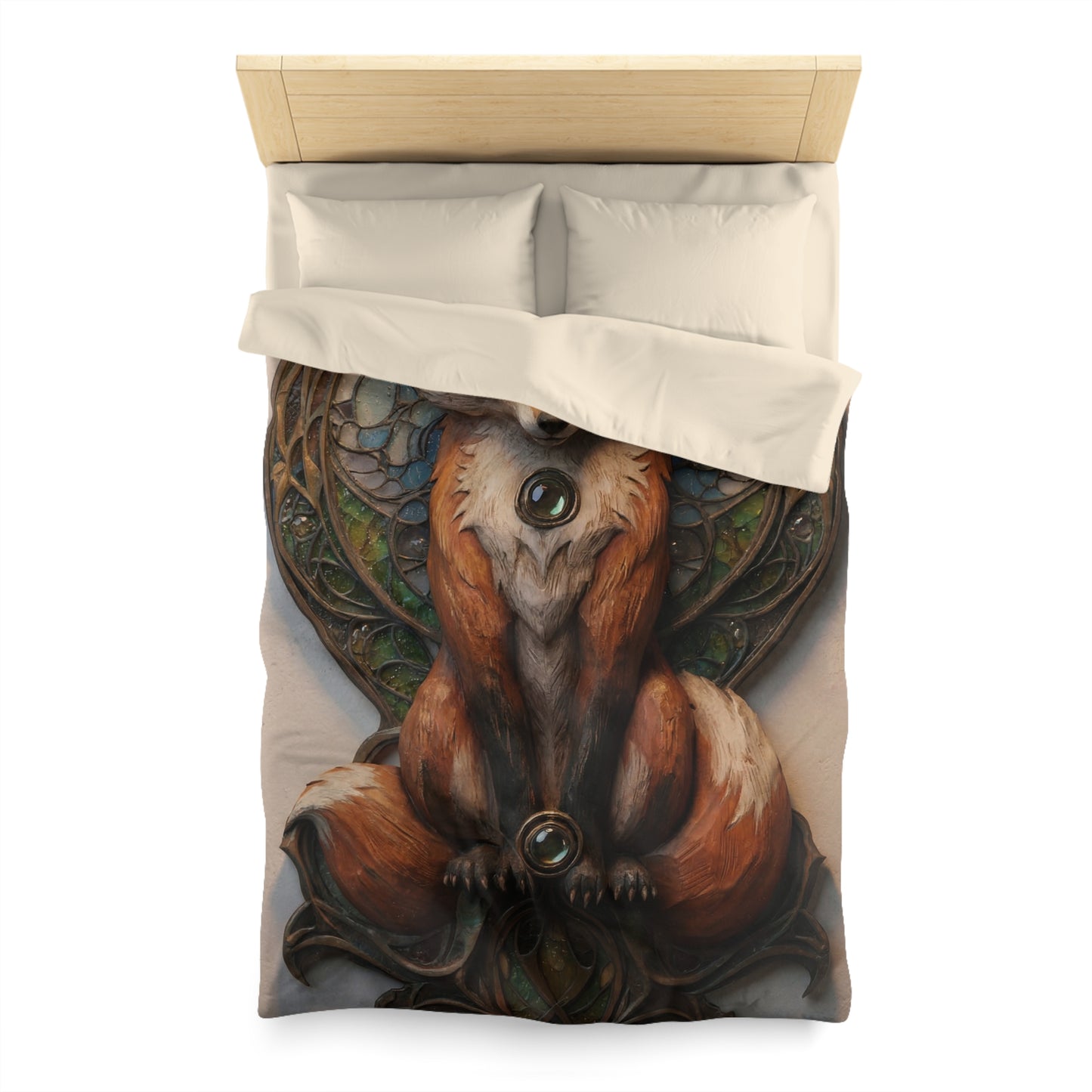 Regal Fox Sentinel Microfiber Duvet Cover – Art Nouveau Twilight Guardian