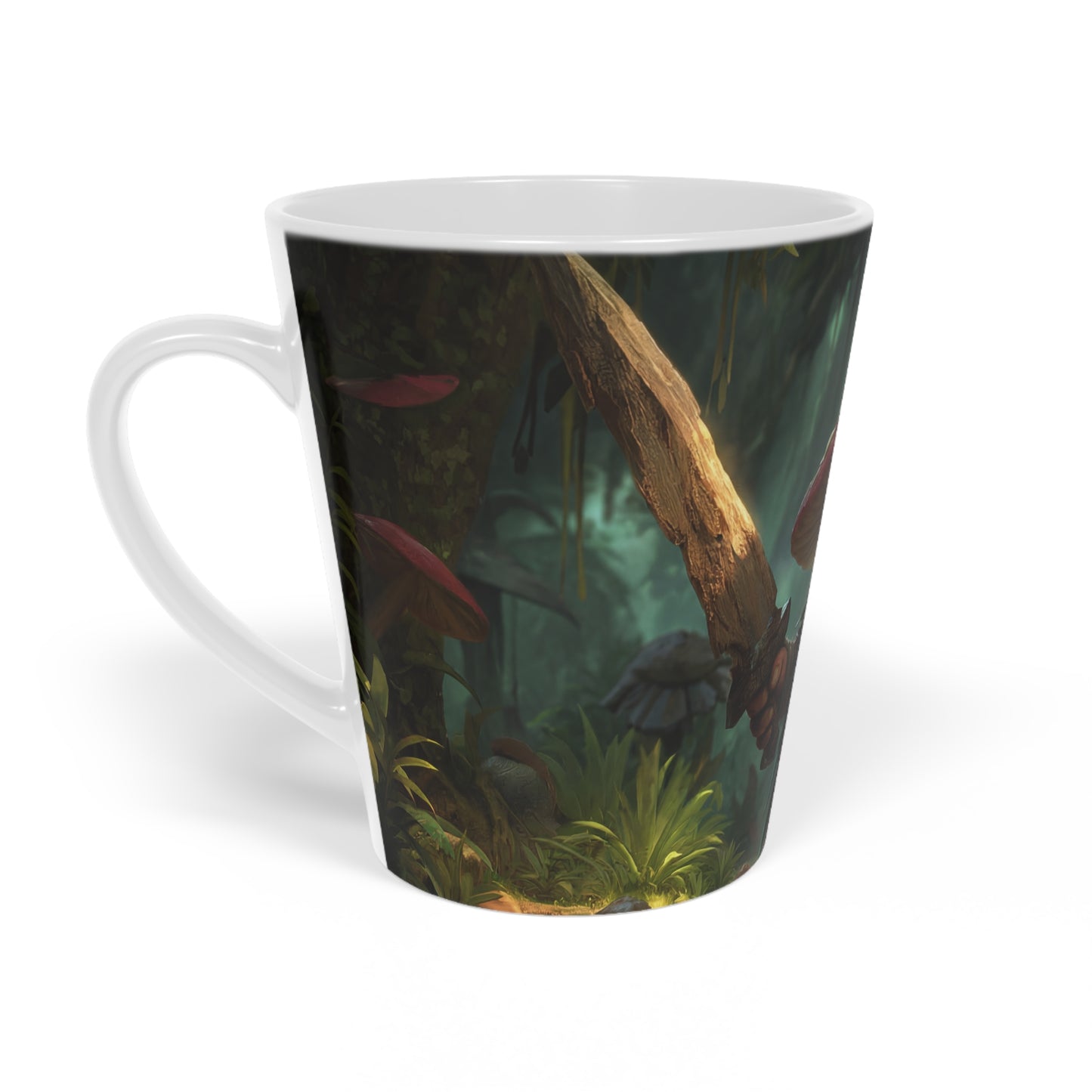 Mushroom Knight Latte Mug, 12oz – Caped Guardian of the Deep Woods
