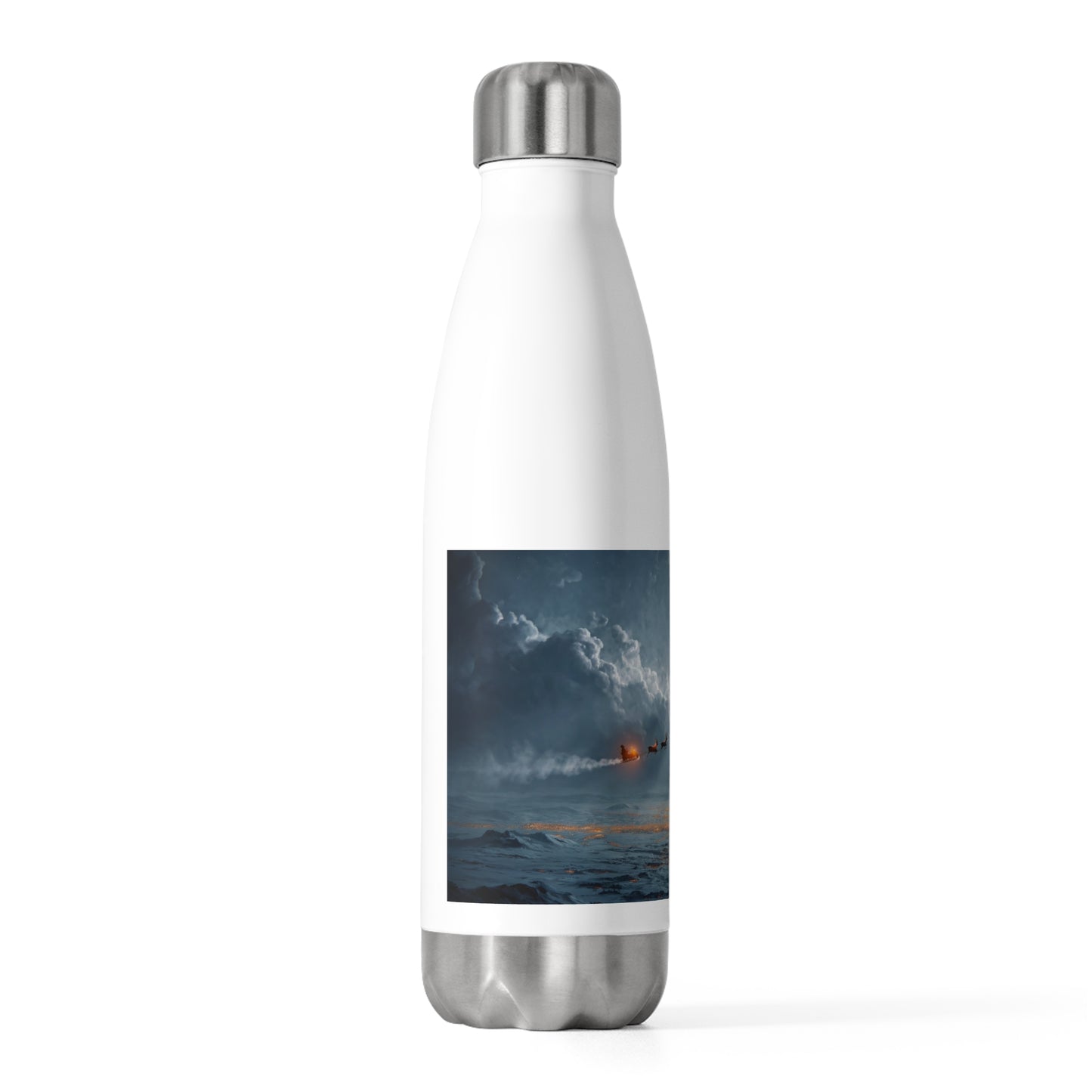 Midnight Sleigh Ride 20oz Insulated Bottle – Frost-Kissed City Beneath a Full Moon