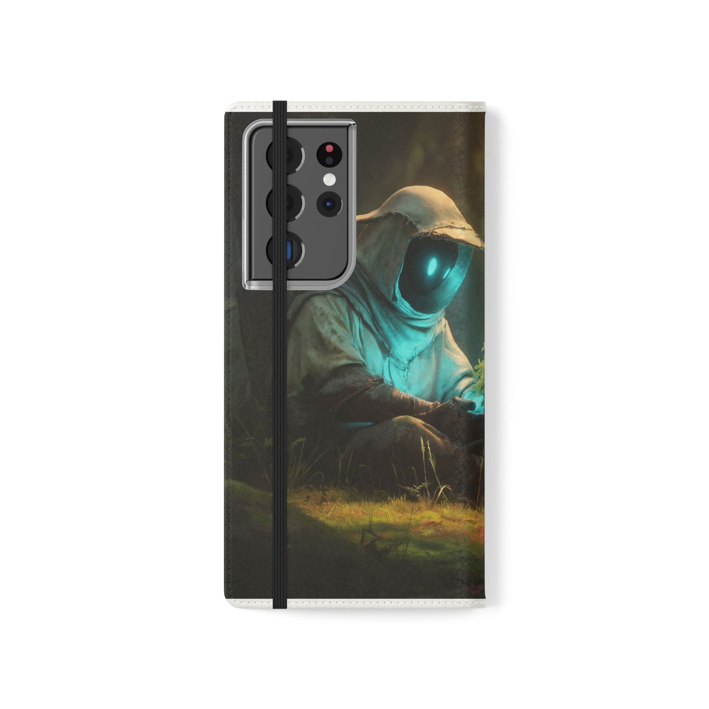Glowing Orb Hooded Guardian Flip Cases – Bioluminescent Forest Keeper