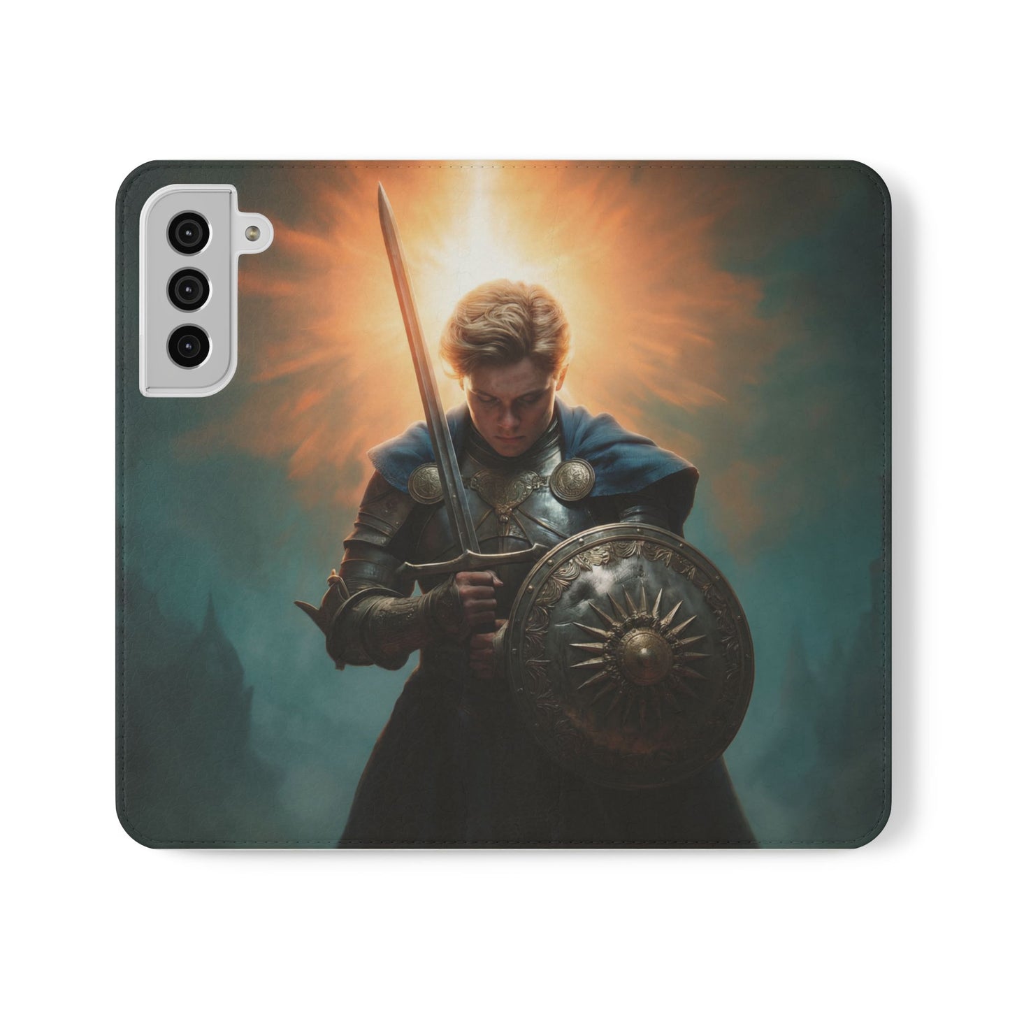 Dawn-Forged Knight Flip Cases – Radiant Armor Against Misty Skies