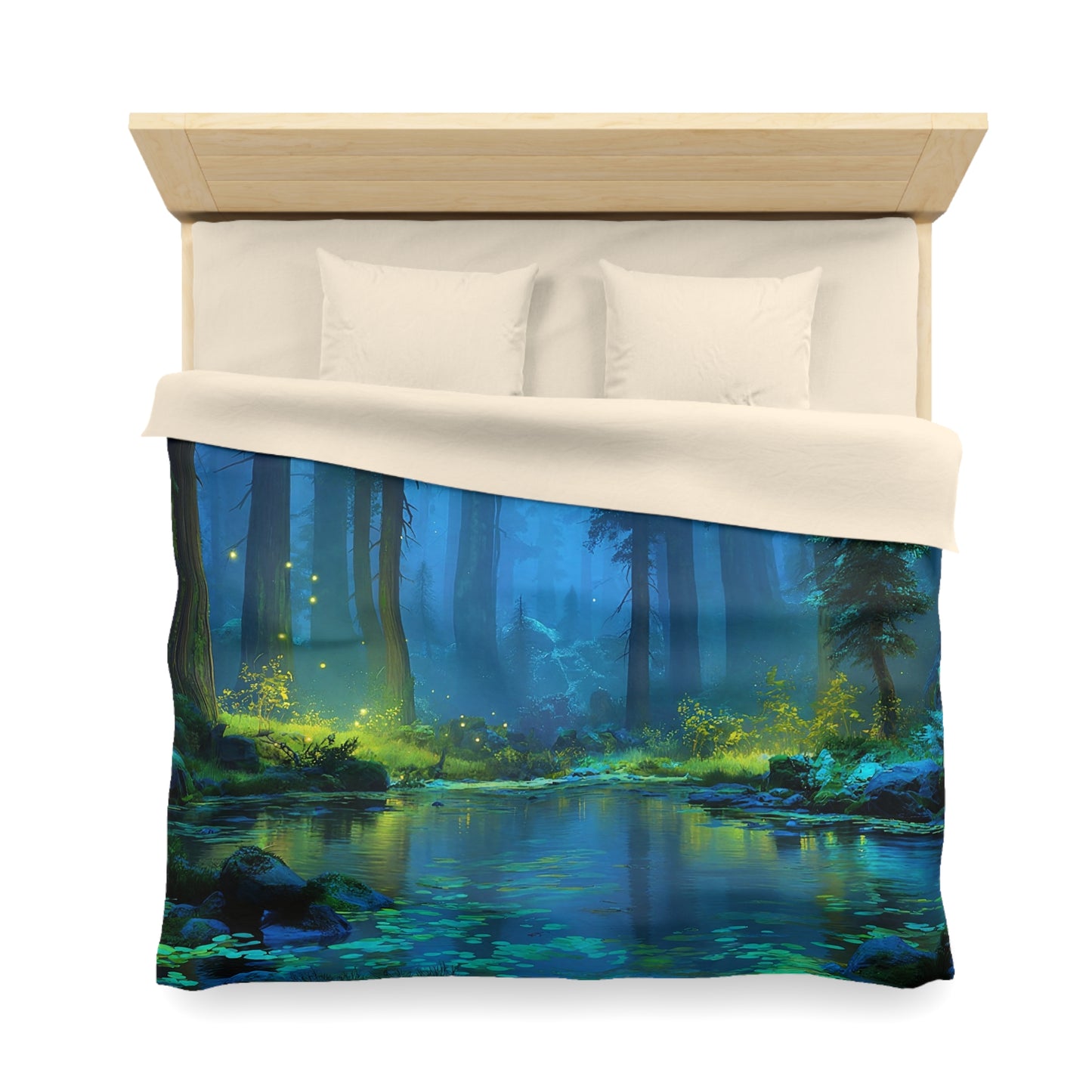 Luminescent Forest Duvet Cover – Whispering Pines & Firefly Night