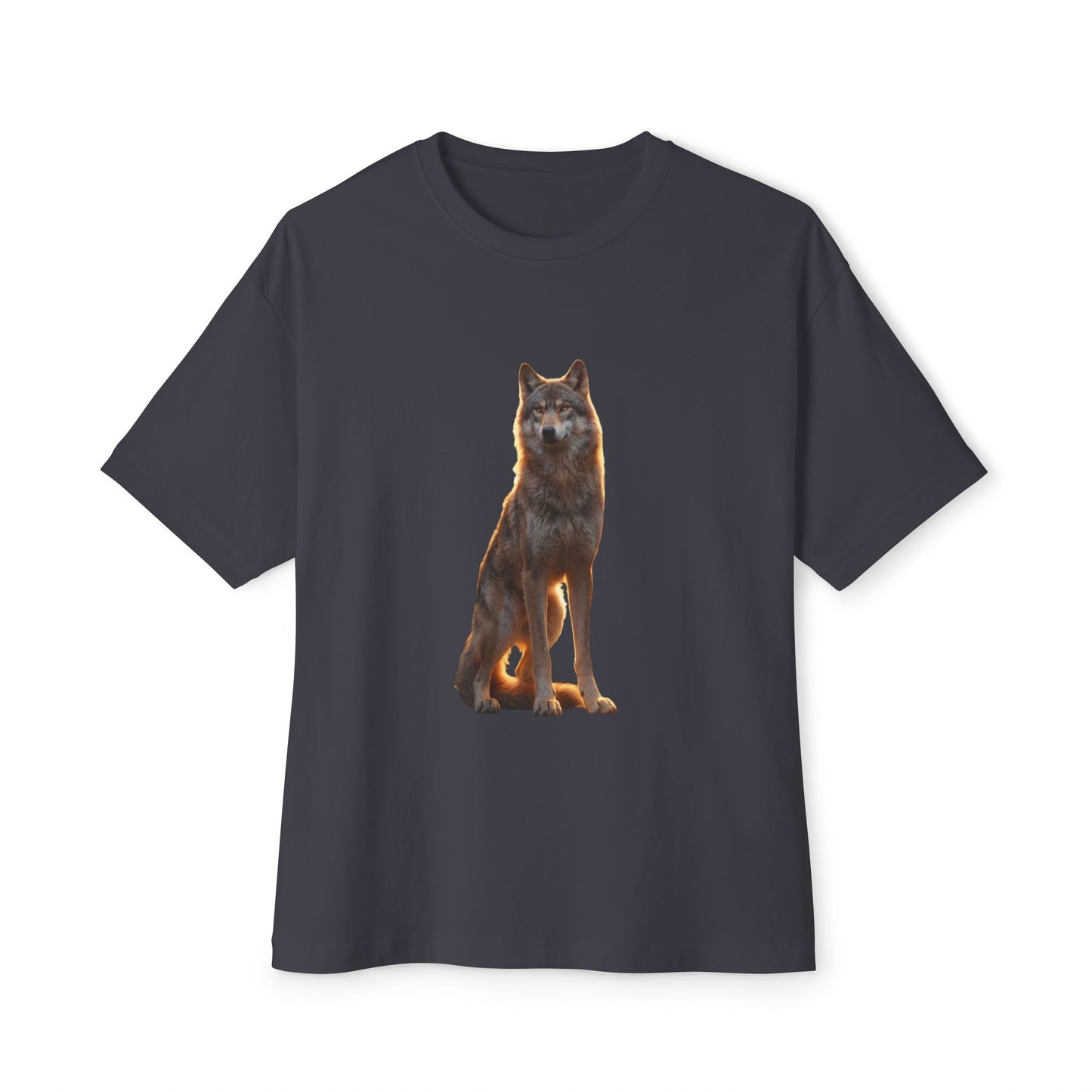 Golden-Gaze Wolf Unisex Oversized Boxy Tee – Twilight Sentinel Graphic
