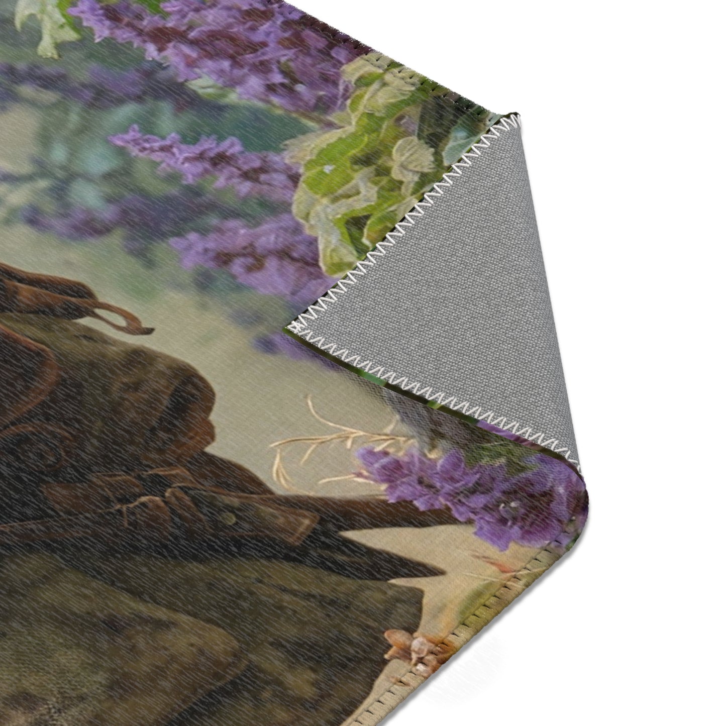 Badger Explorer Area Rug – Mossy Path Through Purple Wildflowers