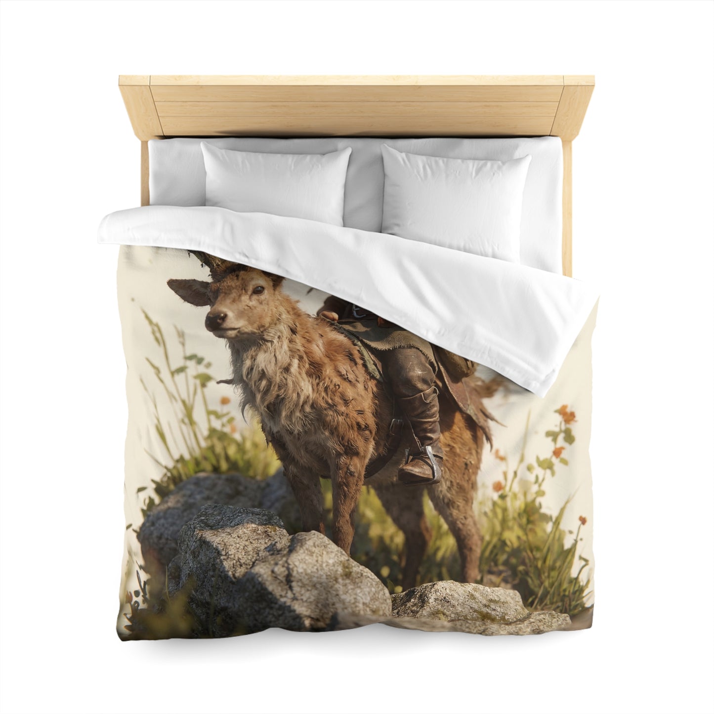 Boy with Antlered Deer Microfiber Duvet Cover – Sunset Ridge Guardian