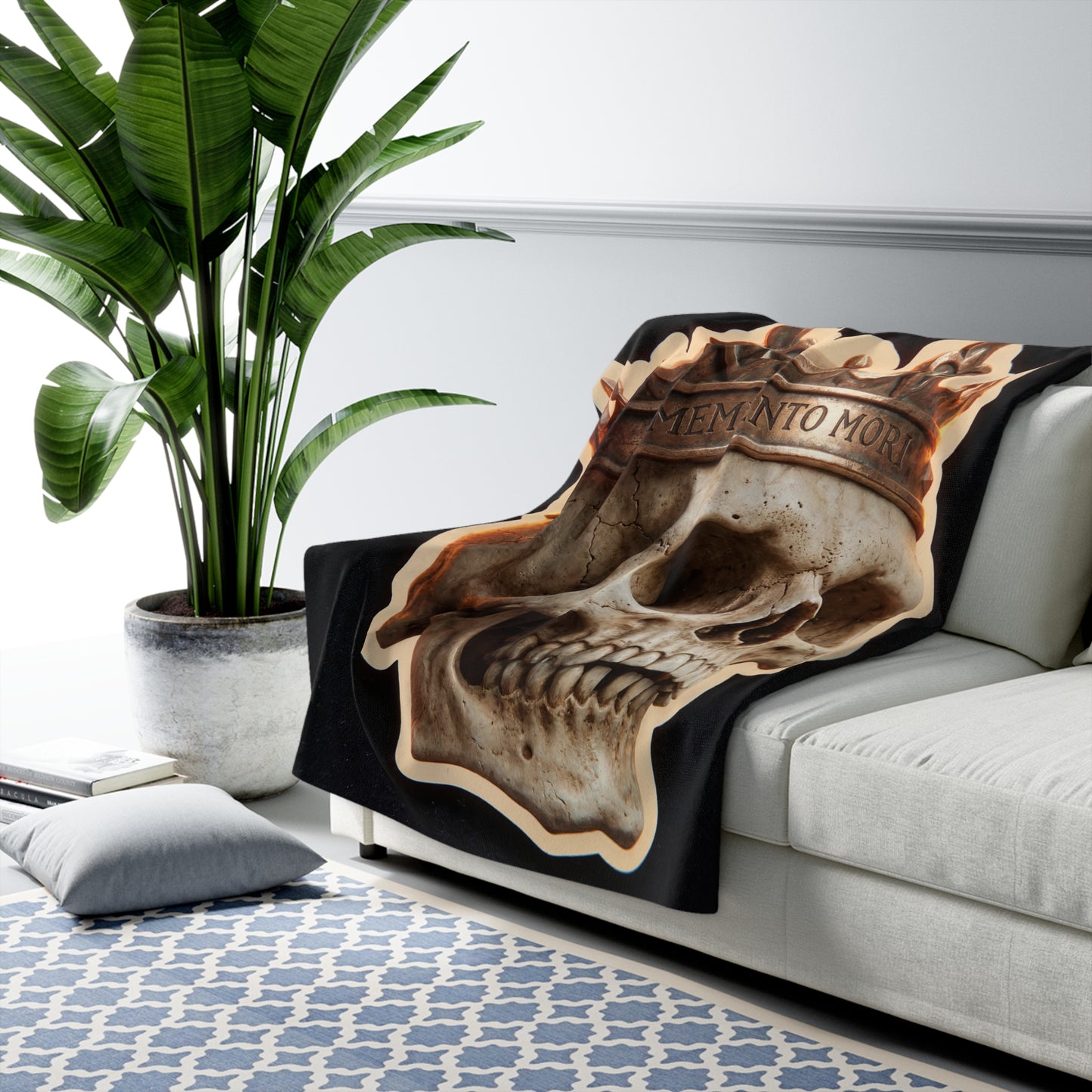Crowned Skull Sherpa Fleece Blanket – Memento Mori Majesty
