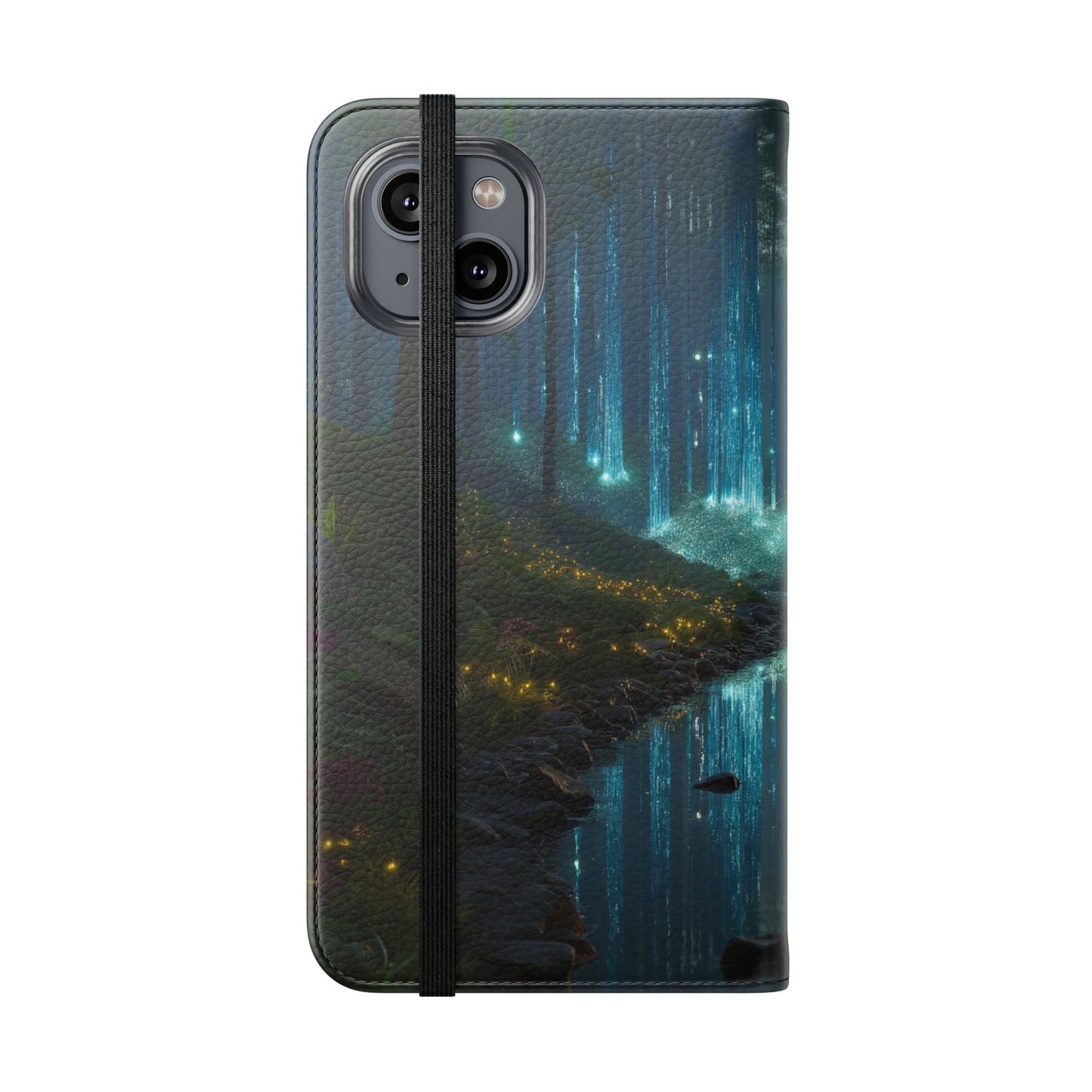 Bioluminescent Forest Flip Cases – Cyan Lightfall Stream Cover