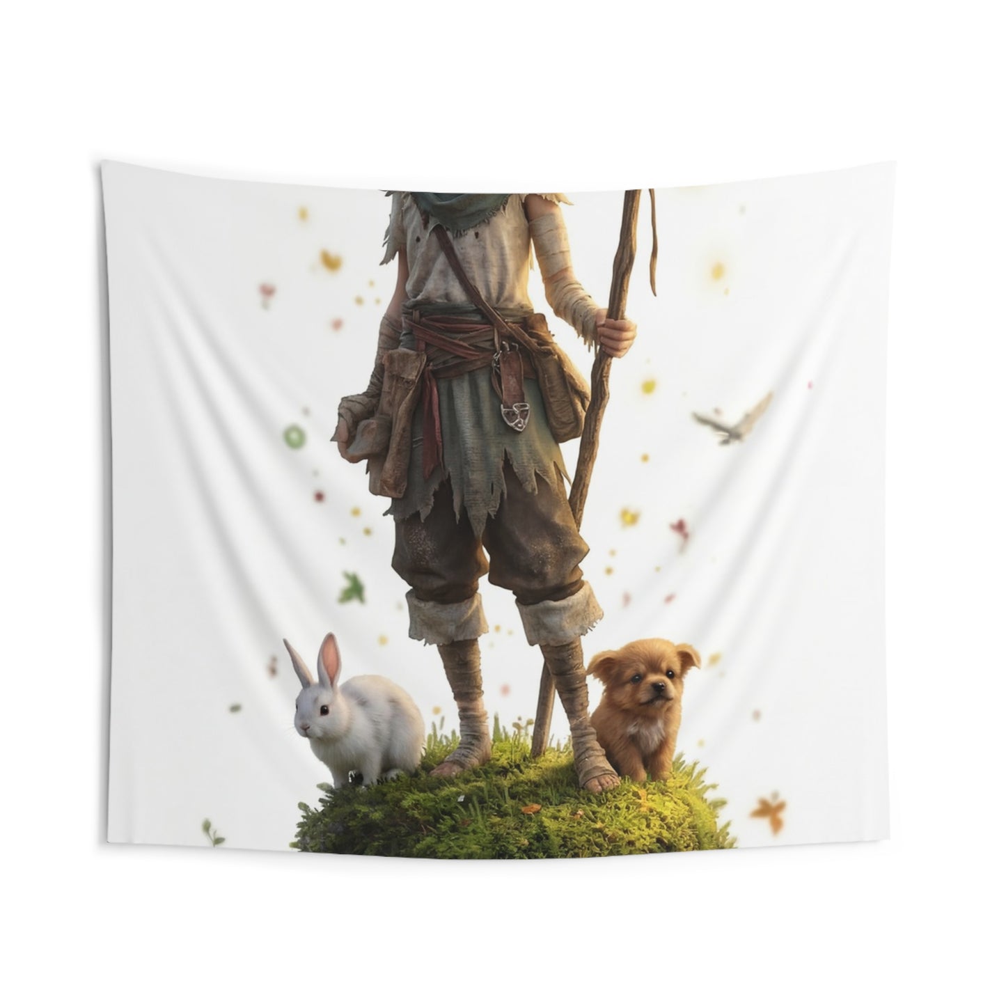 Forest Guardian Youth Wall Tapestry – Glowing Antlered Sentinel Amid Moss & Whispers