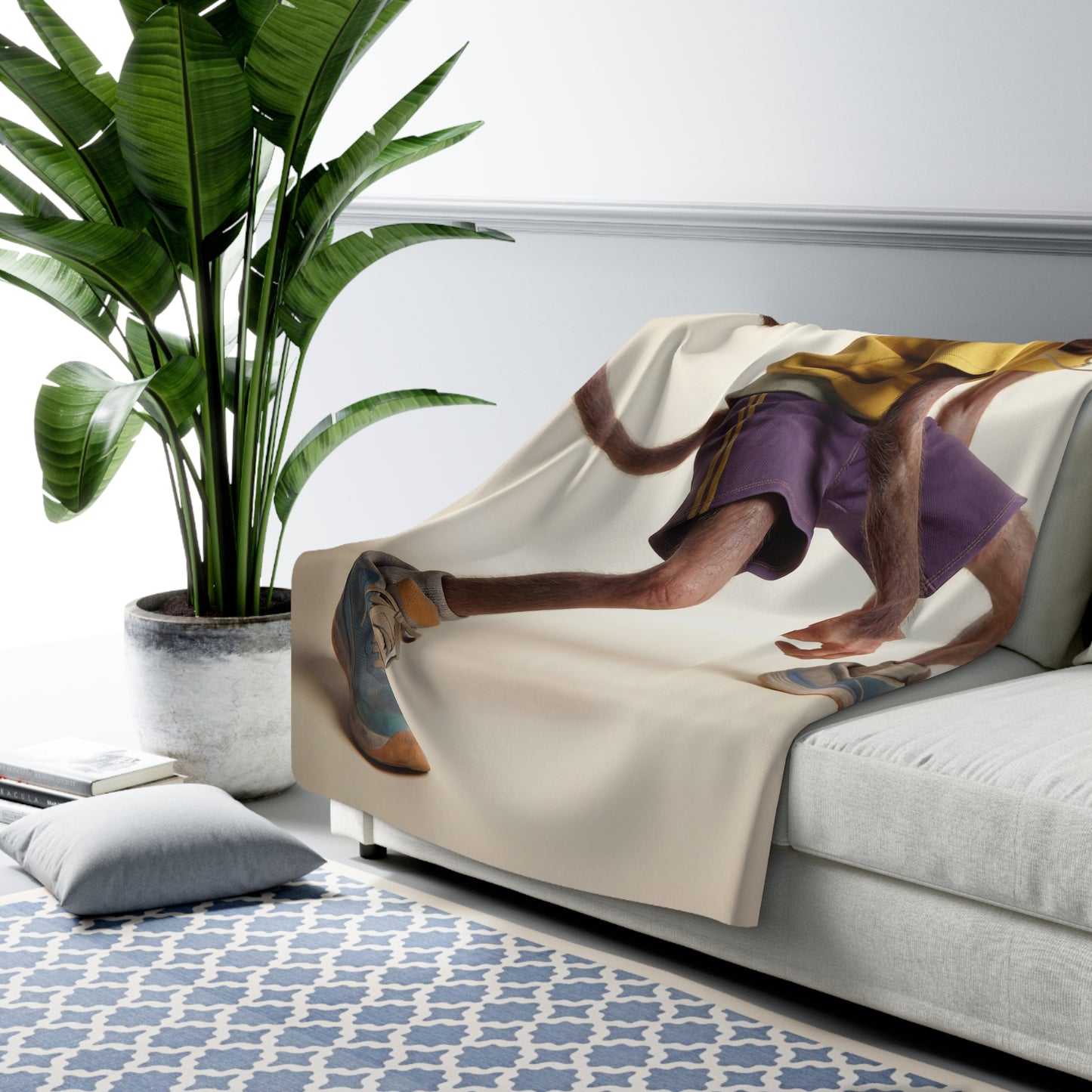 Athletic Monkey Sherpa Fleece Blanket – Streetball Ready Pose