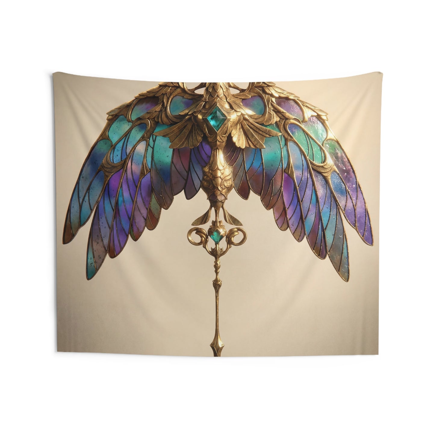 Celestial Phoenix Wand Tapestry – Starlit Wings & Emerald Heart