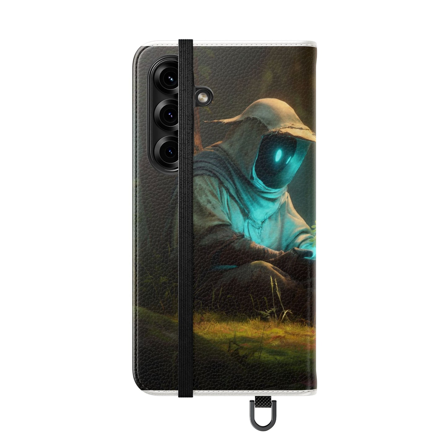 Glowing Orb Hooded Guardian Flip Cases – Bioluminescent Forest Keeper