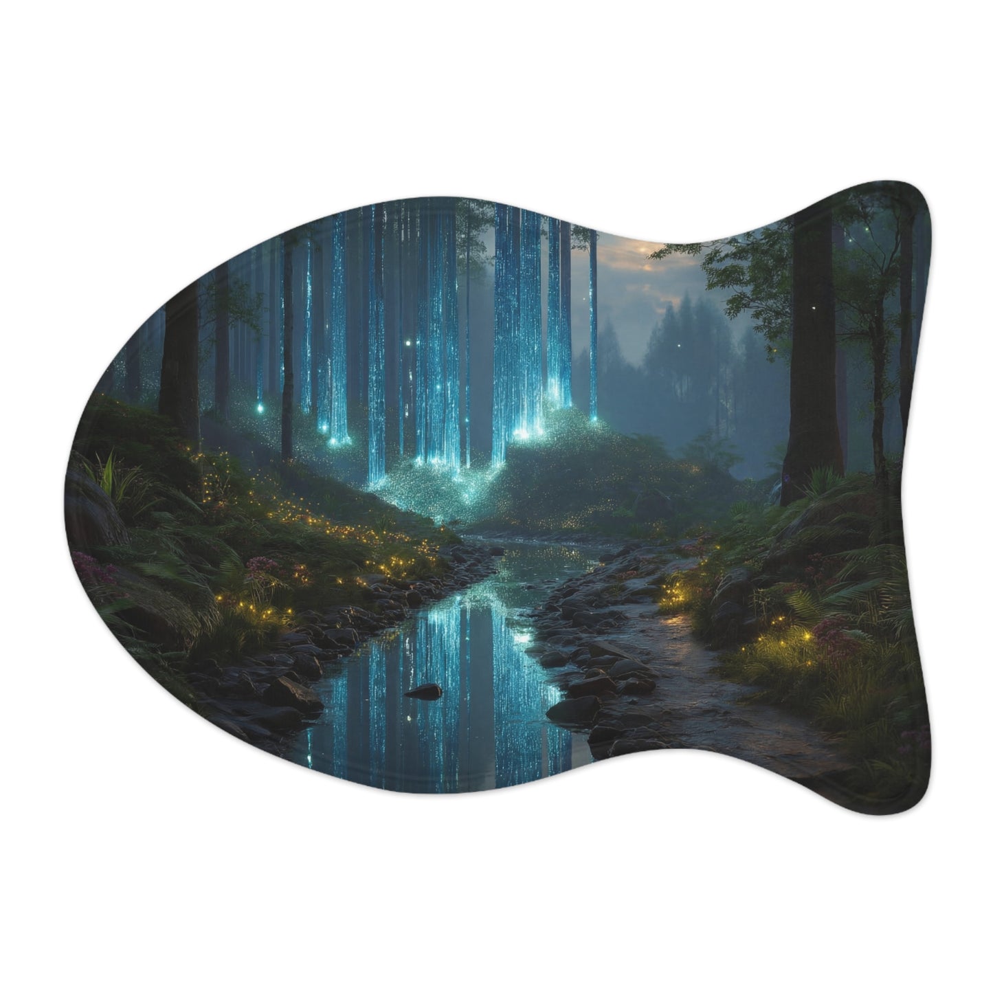 Celestial Waterfall Pet Feeding Mats – Azure Light Through Ancient Pines