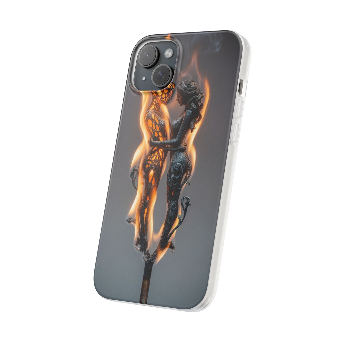 Flame-Embraced Lovers Flexi Cases – Intimate Glow Within the Fire