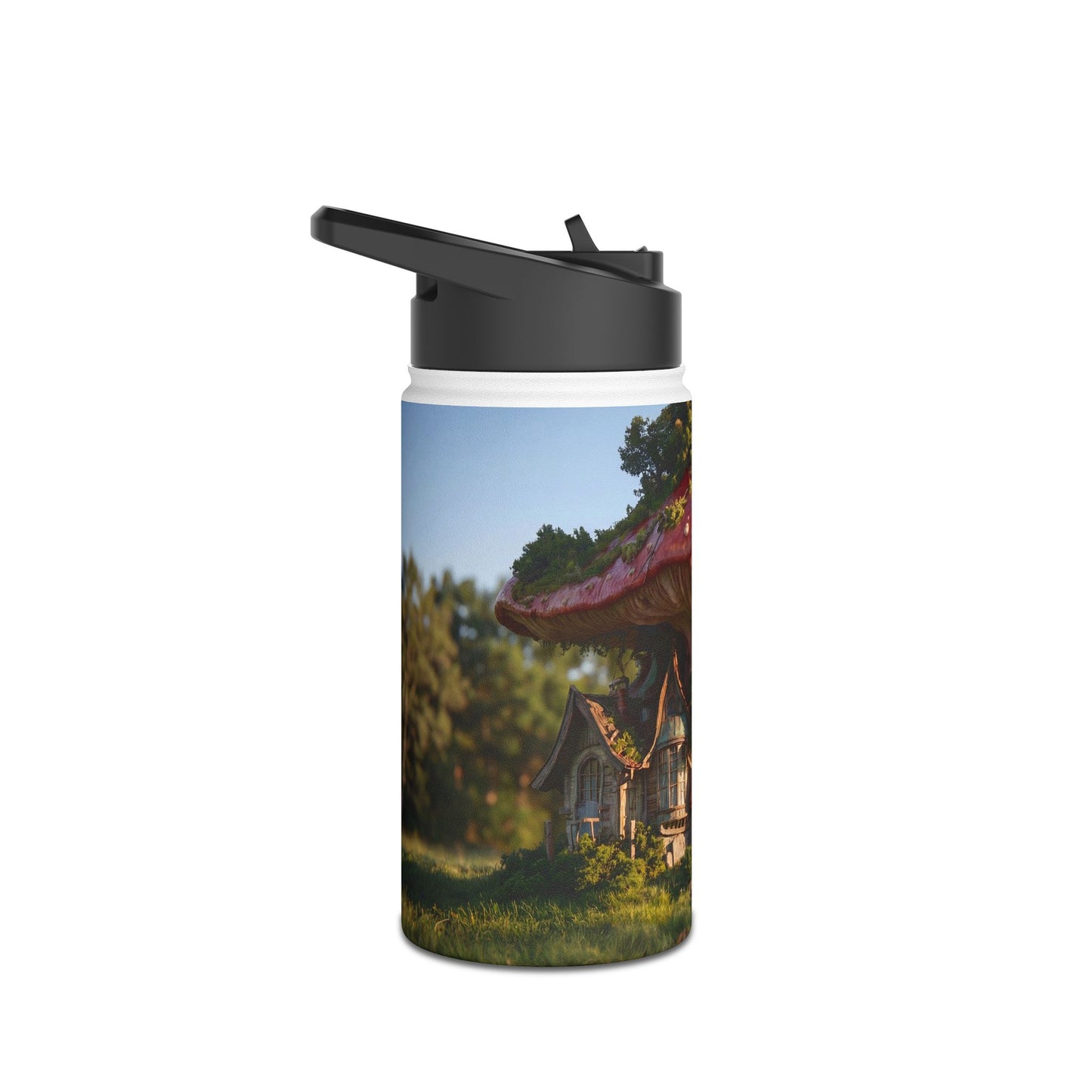 Mushroom Cottage Water Bottle – Red Cap Sanctuary in the Meadow