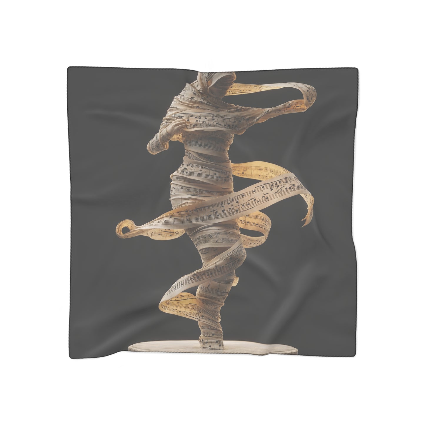 Music-Swathed Dancer Poly Scarf – Golden Note Whirlwind