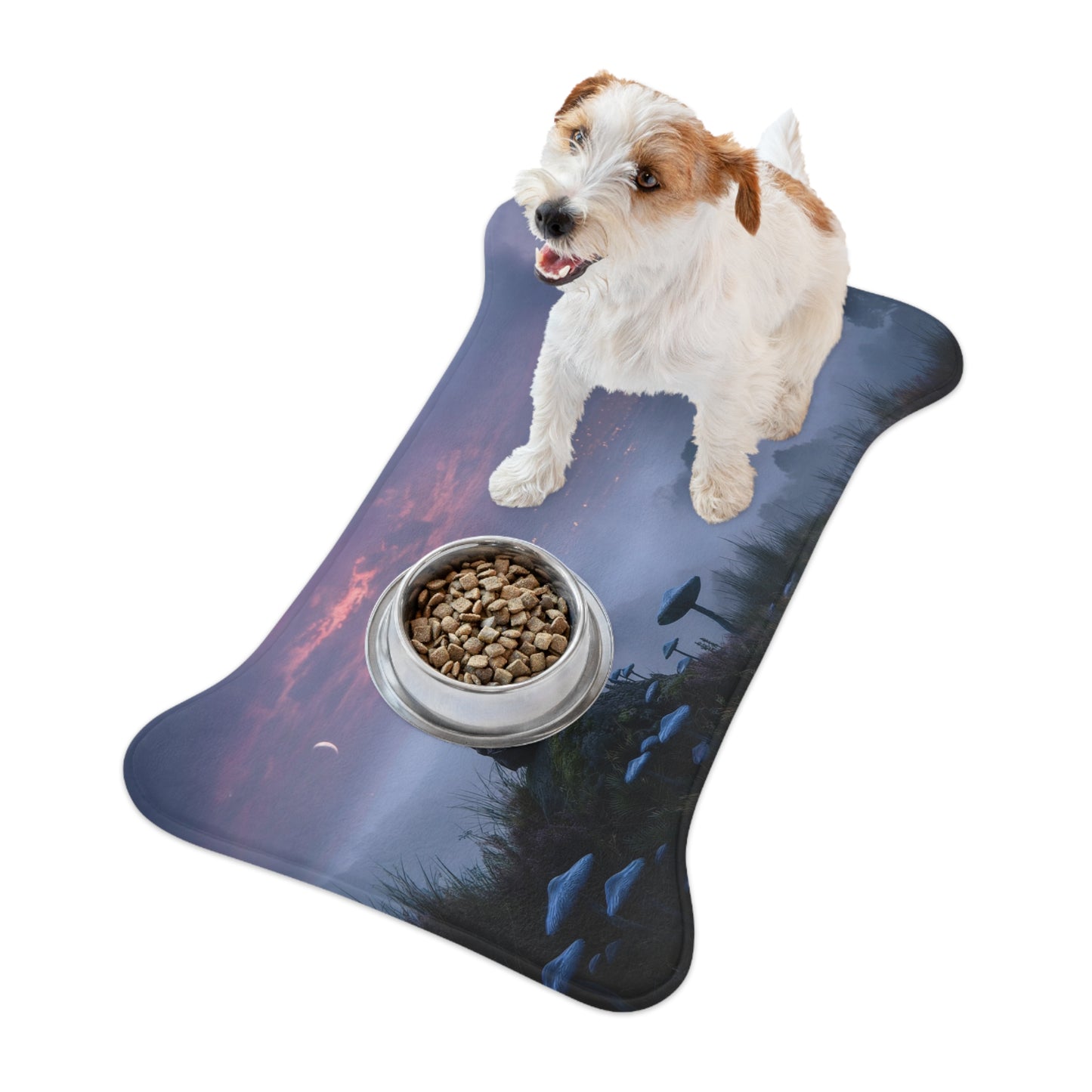 Moonlit Mycophile Pet Feeding Mats – Twilight Grove with Giant Mushrooms