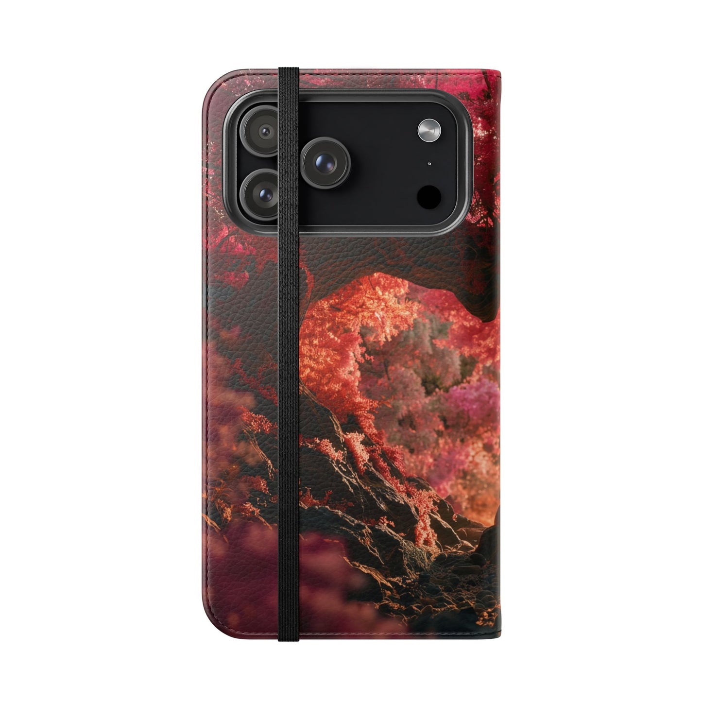 Crimson Arch Flip Cases – Heart-Shaped Canopy Romance