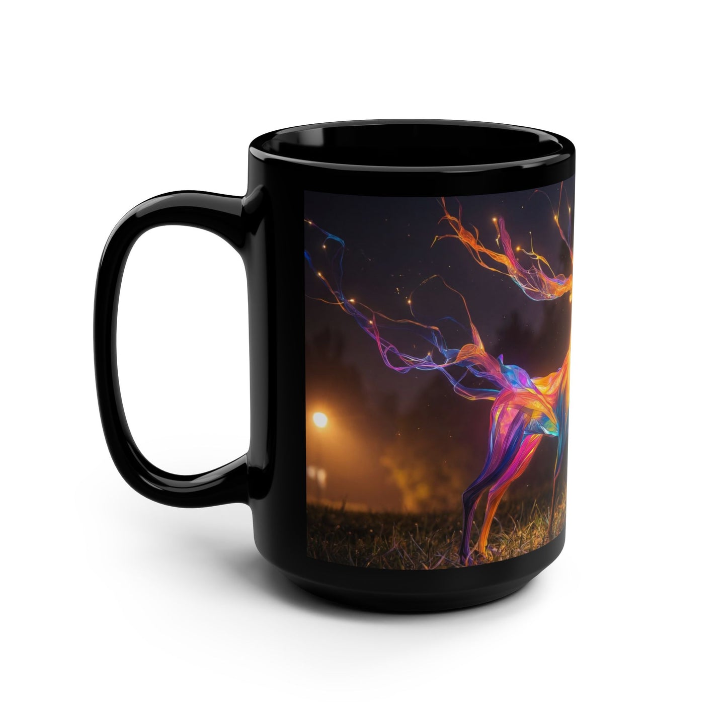 Prism Stag Black Mug, 15oz – Chromatic Forest Guardian