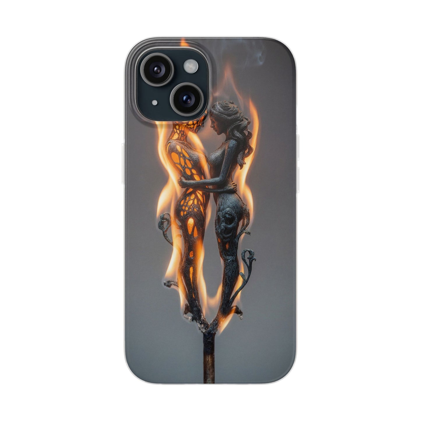 Flame-Embraced Lovers Flexi Cases – Intimate Glow Within the Fire