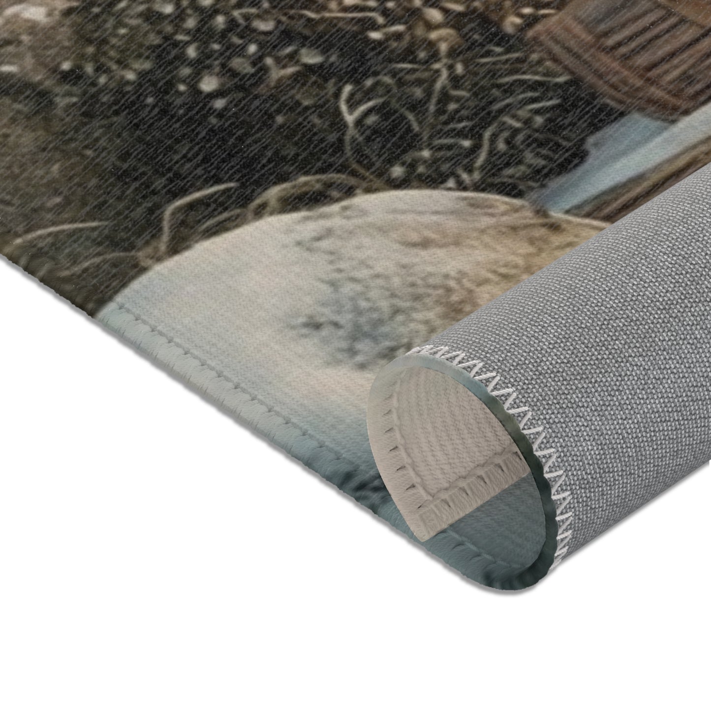 Winter Hollow Cottage Rug – Snow-Dusted Stone & Wood Sanctuary