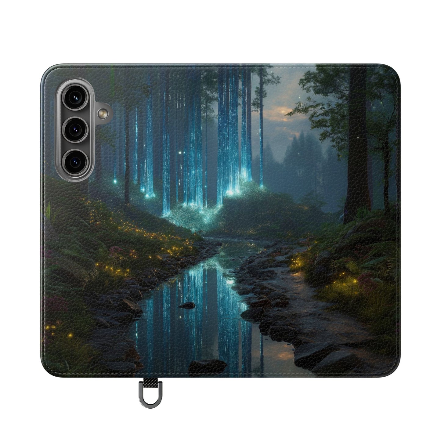 Bioluminescent Forest Flip Cases – Cyan Lightfall Stream Cover