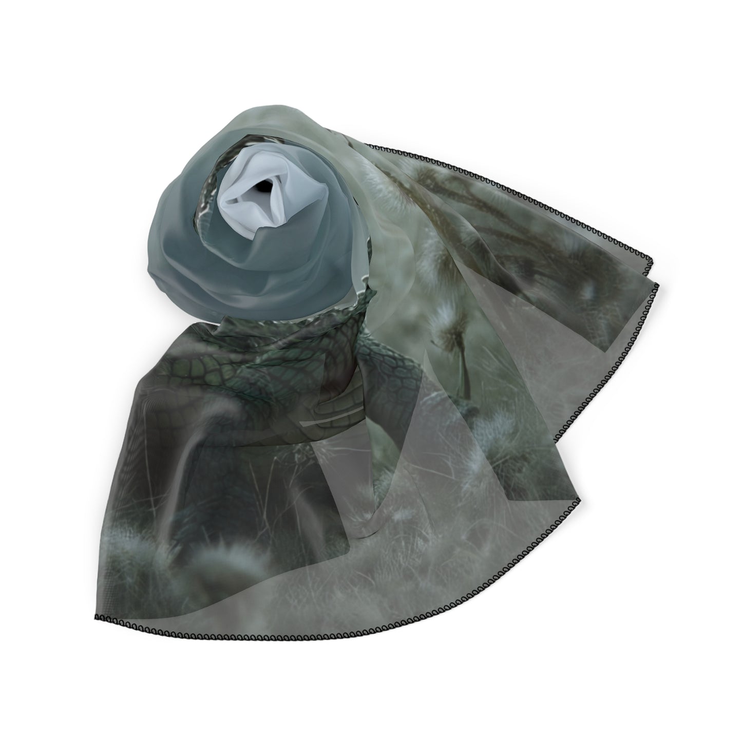 Curious Caiman Poly Scarf – Teal Butterfly Encounter