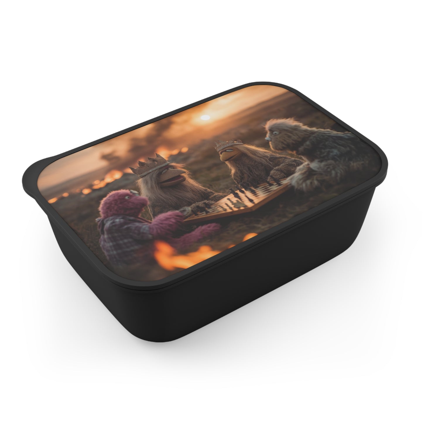 Kings of the Sunset Chess Match PLA Bento Box with Band and Utensils – Warm Ember Afternoon