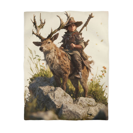 Young Rider with Stag Microfiber Duvet Cover – Sunlit Ridge Guardian