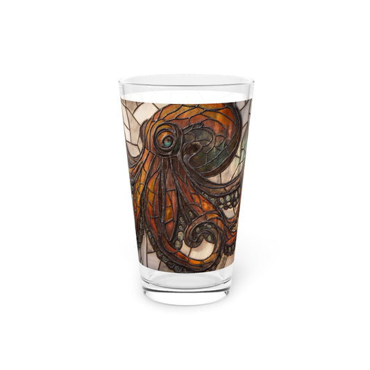 Stained Glass Octopus Pint Glass, 16oz – Amber Depths & Iron Lace