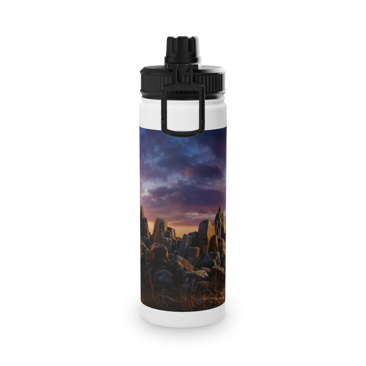 Celestial Portal Stainless Steel Water Bottle, Sports Lid – Sunlit Stone Gateway