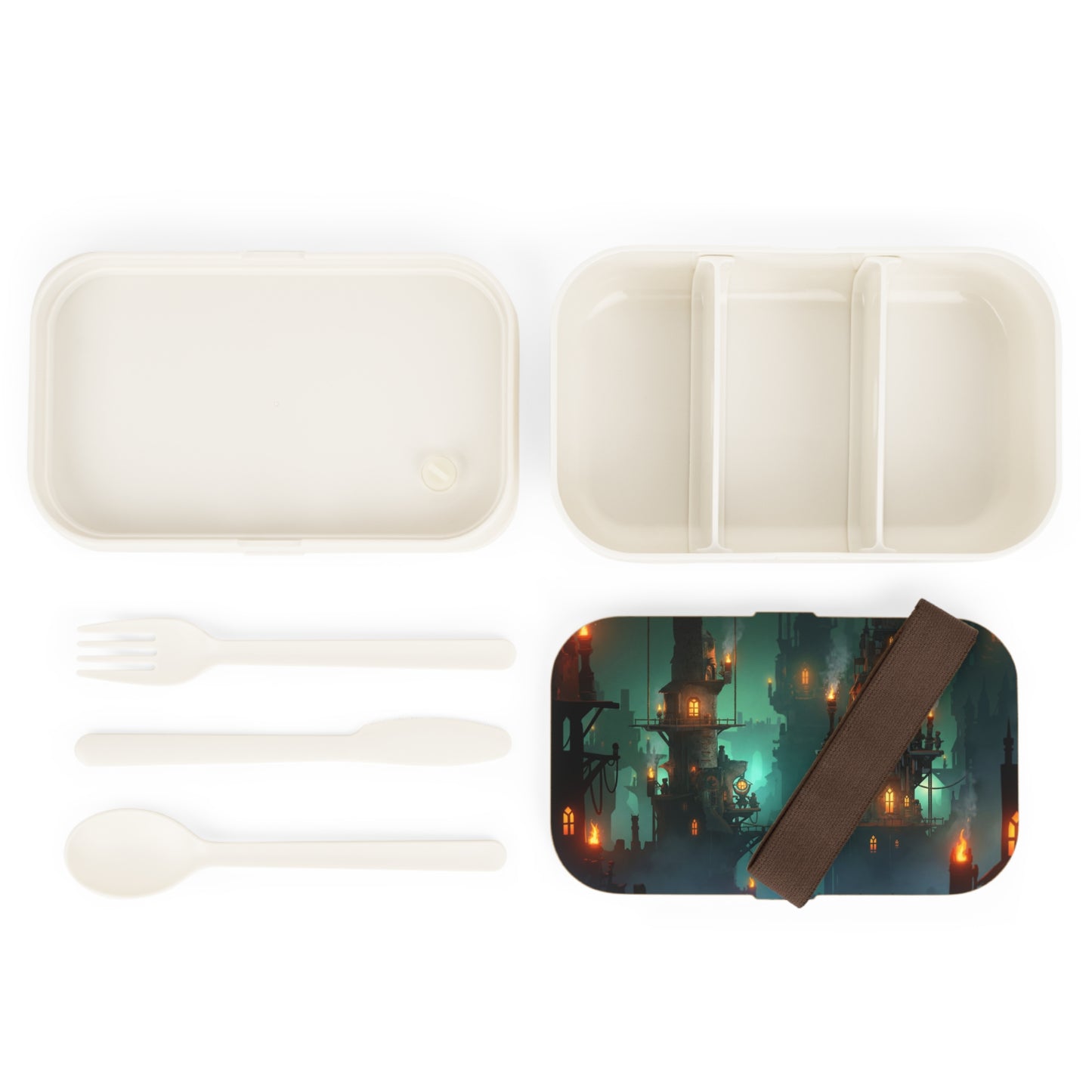 Gilded Sky City Bento Lunch Box – Floating Towers Through Misty Twilight